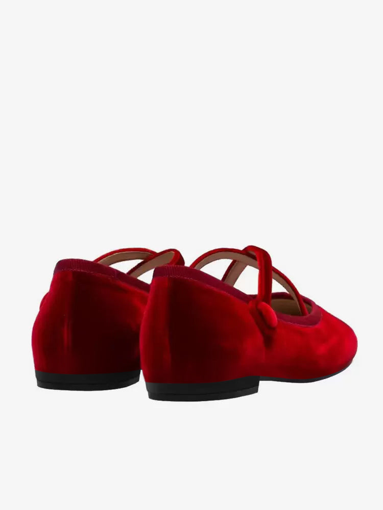 Burgundy Round-Toe Velvet Ballet Flats — view 3
