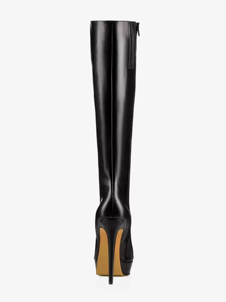 Red Round-Toe Platform Knee-High Boots — view 4