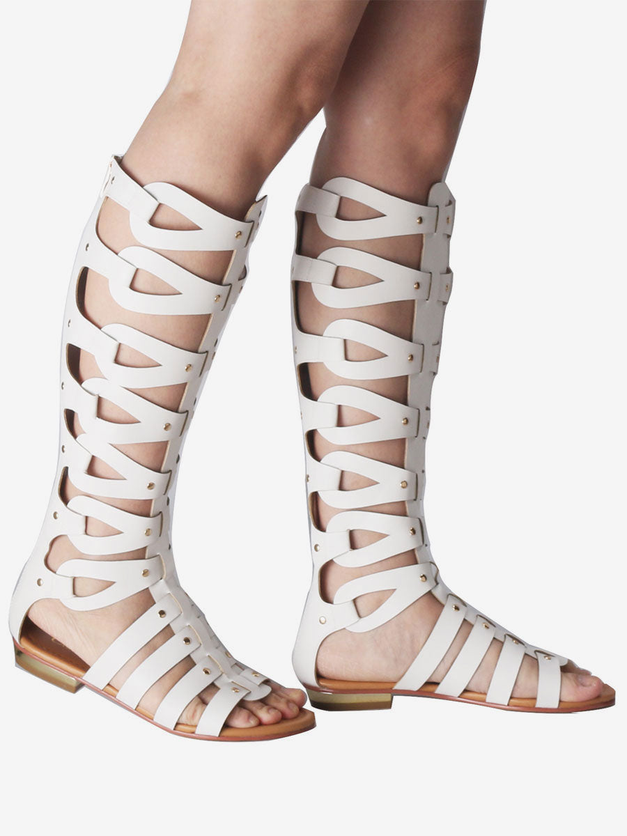 gold open toe knee high gladiator sandals — view 10
