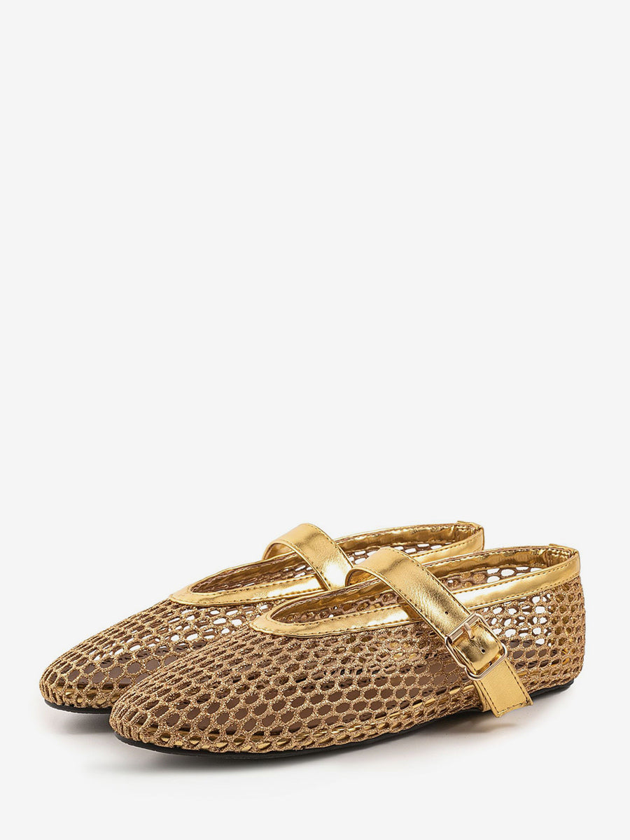 Gold Round-Toe Ballet Flats — view 7