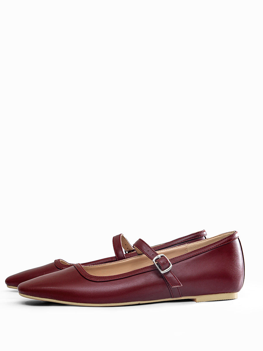gold square toe buckle ballet flats — view 1