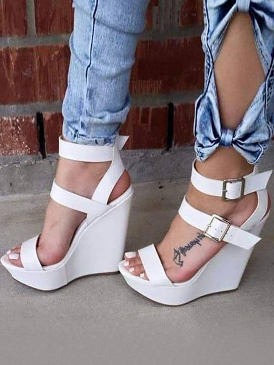 White Open-Toe Wedge Sandals — view 1