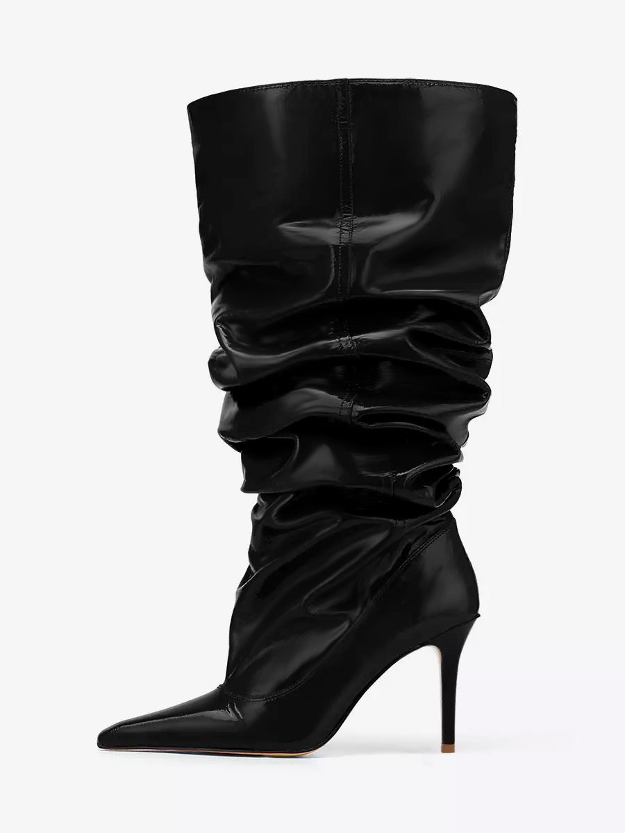 red pointed toe stiletto mid calf boots — view 6