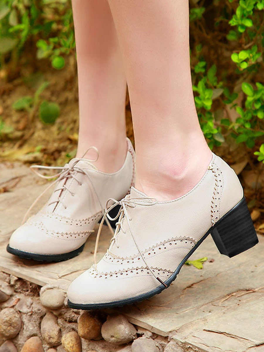 Brown Block Heel Lace-Up Heels — view 1