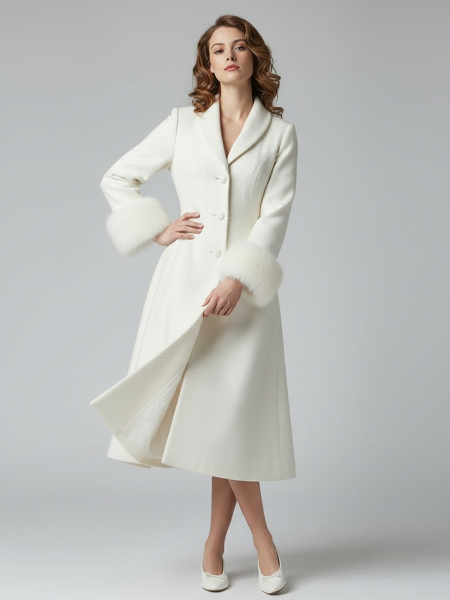 White Faux Fur Midi Coat — view 4
