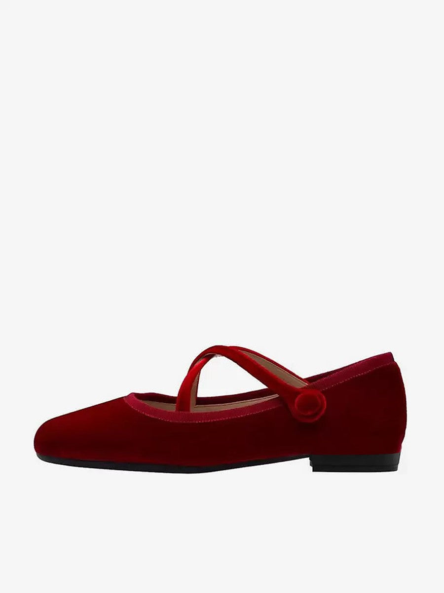 Burgundy Round-Toe Velvet Ballet Flats — view 1