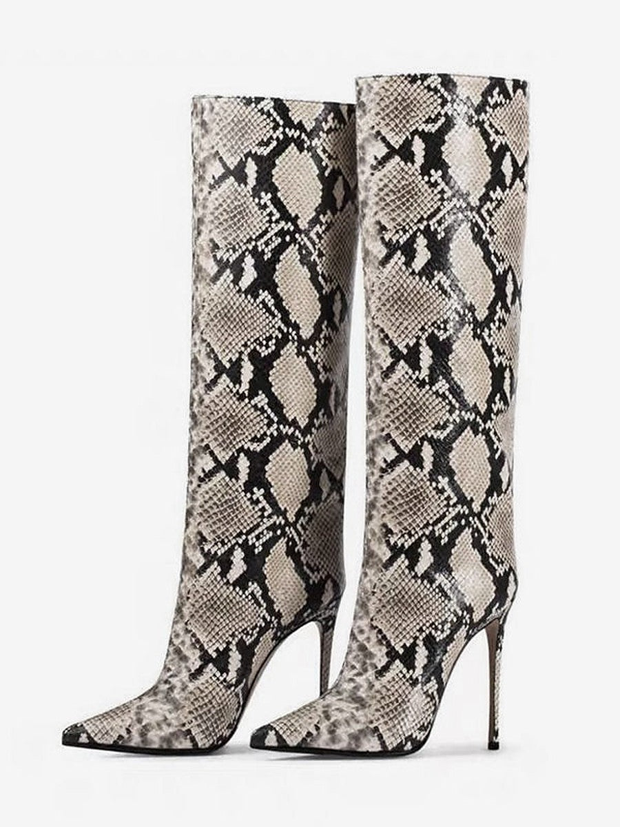 Python Pointed-Toe Knee-High Boots — view 1