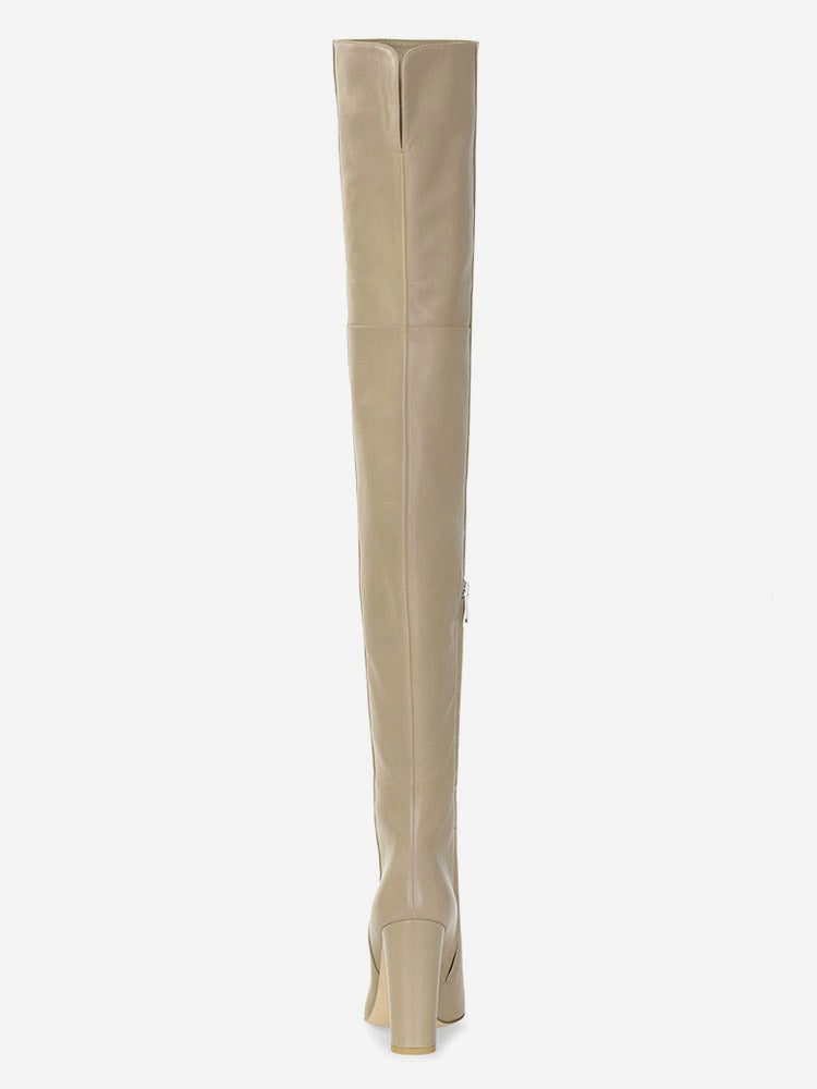 Nude Pointed-Toe Block Heel Over-The-Knee Boots — view 8
