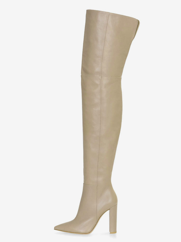 Nude Pointed-Toe Block Heel Over-The-Knee Boots — view 6