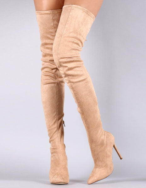 hunter green pointed toe suede effect stretch panel boots — view 2