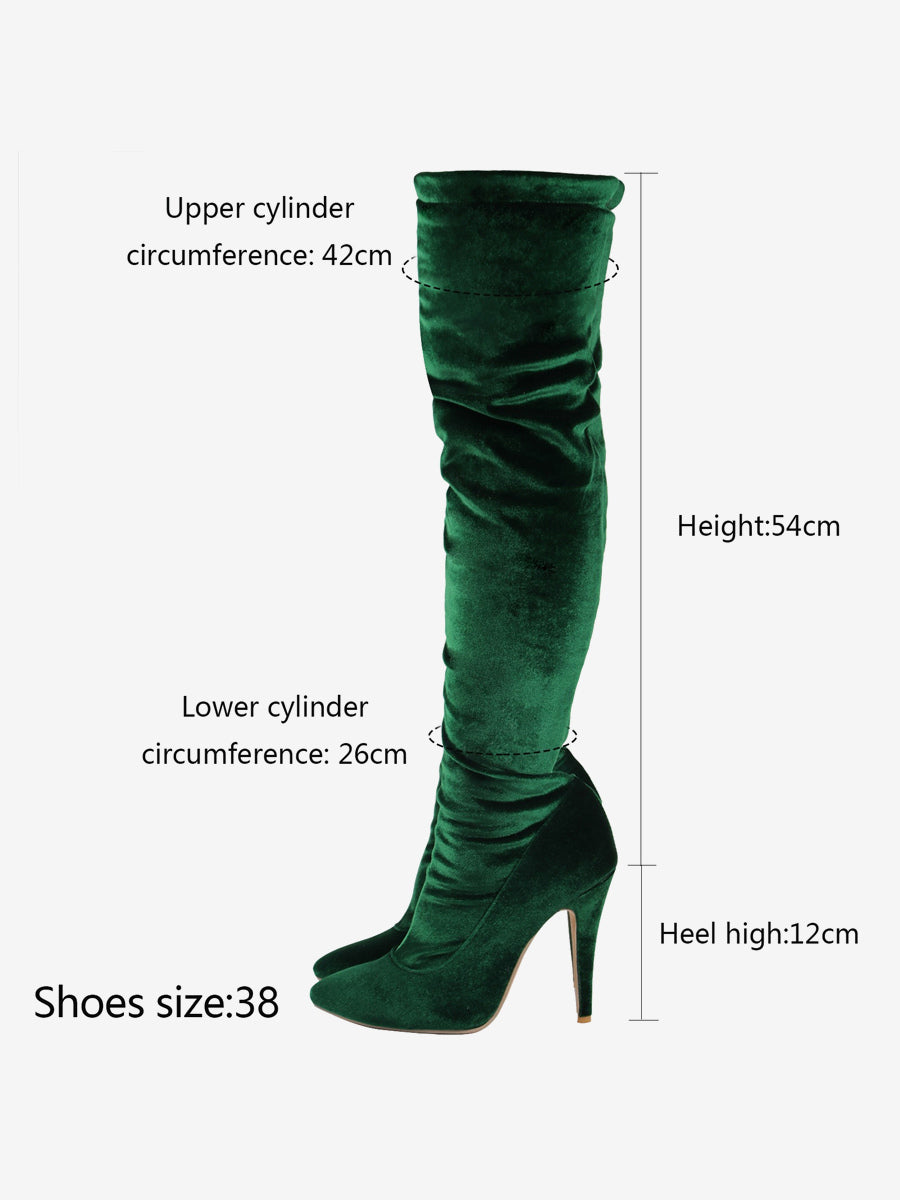 Green Pointed-Toe Velvet Over-The-Knee Boots — view 6
