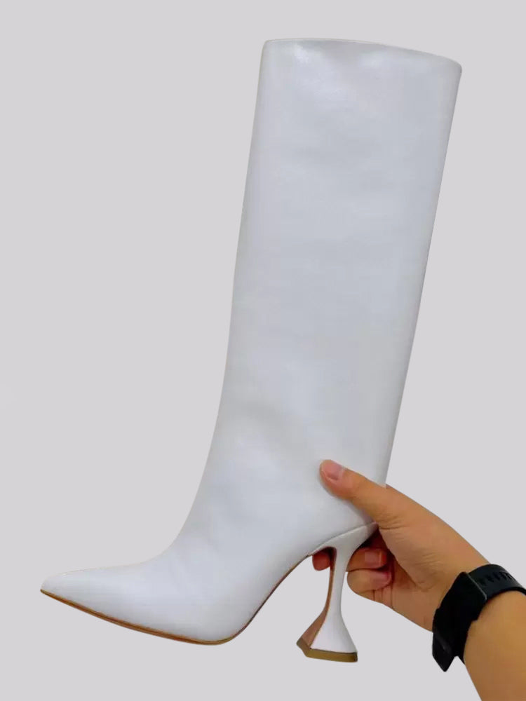 yellow pointed toe mid calf boots — view 5