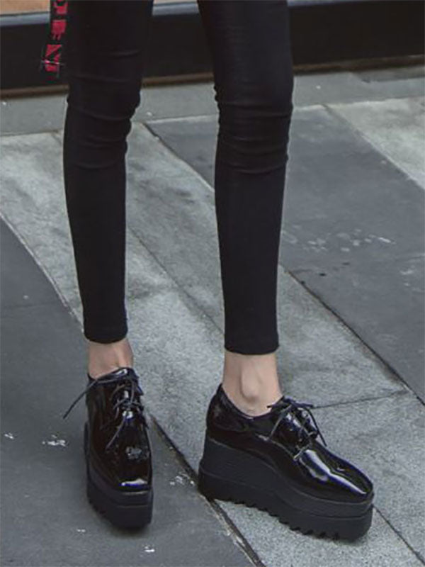 Black Platform Wedge Lace-Up Loafers — view 2