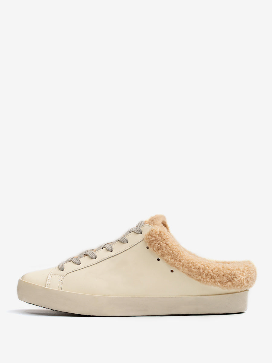 White Round-Toe Lace-Up Shearling-Lined Trainers — view 3
