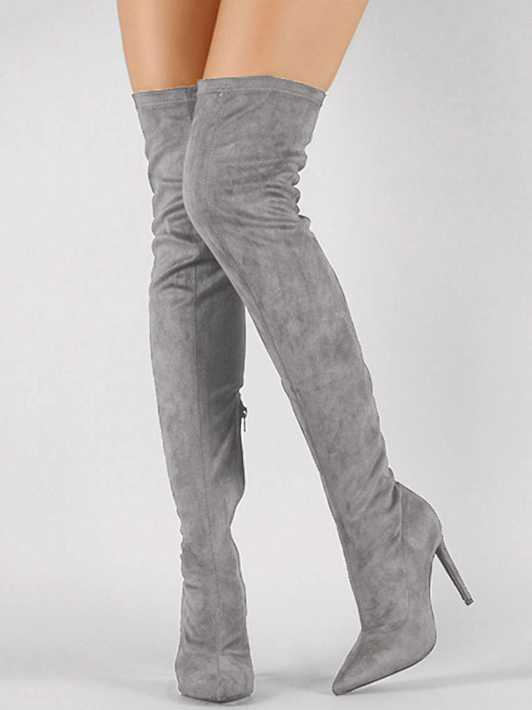 hunter green pointed toe suede effect stretch panel boots — view 10