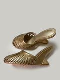 Gold Round-Toe Cut-Out Wedge Sandals — view 5