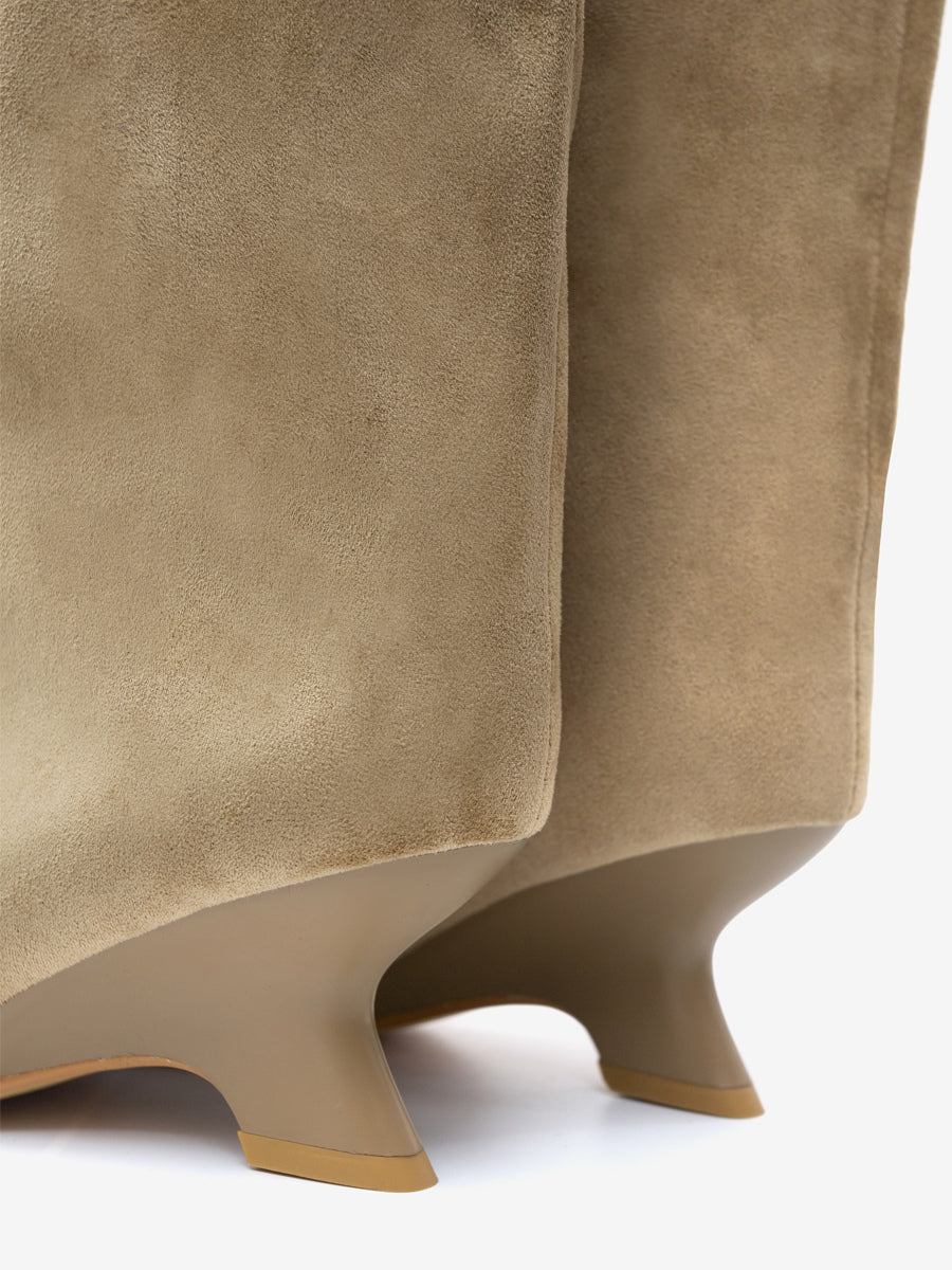 apricot open toe suede effect knee high boots — view 6