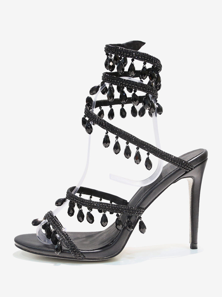 apricot open toe lace up embellished sandals — view 12