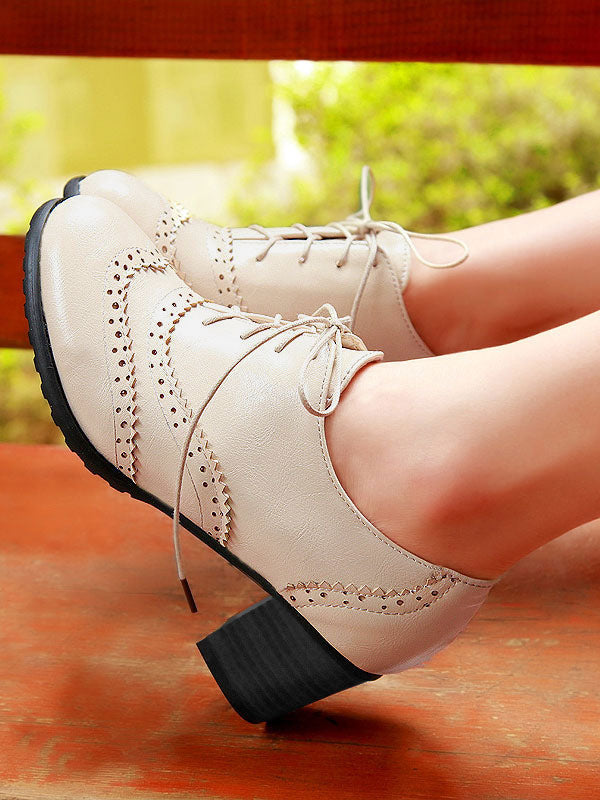 Brown Block Heel Lace-Up Heels — view 2