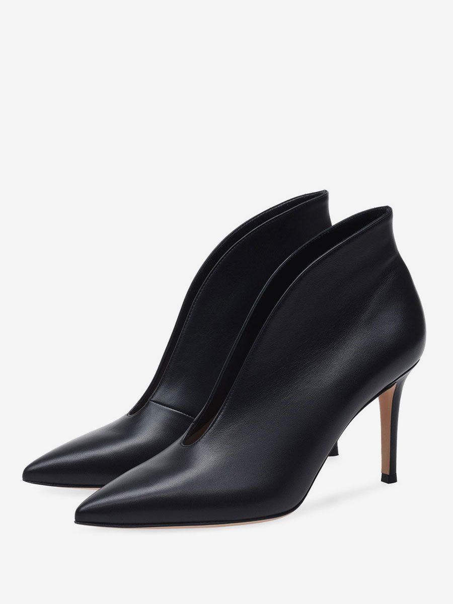 burgundy pointed toe stiletto ankle boots — view 4