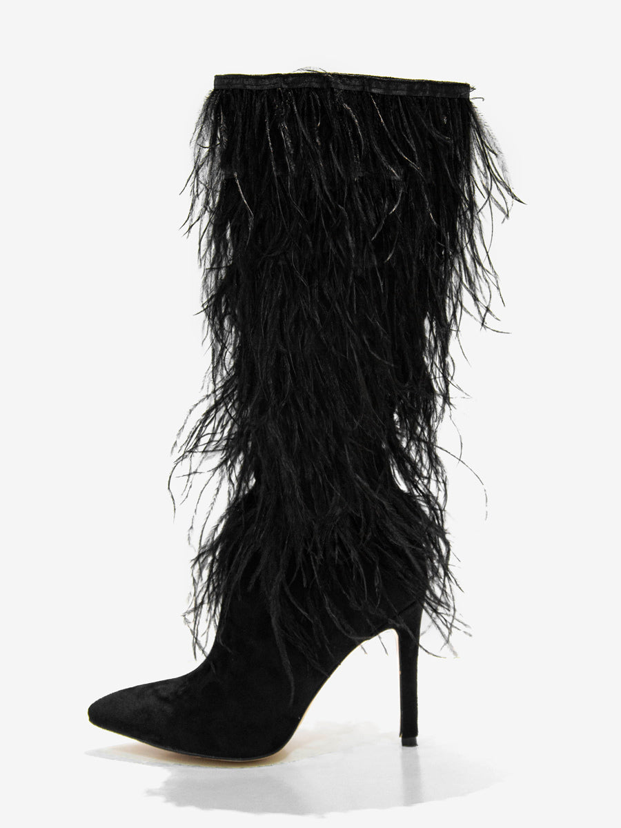 sky blue stiletto knee high boots — view 4