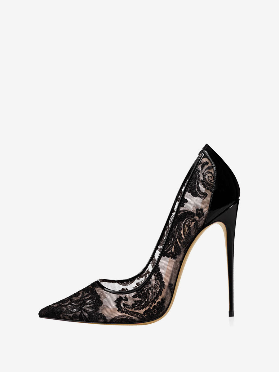 Black Stiletto Lace Court Shoes — view 1
