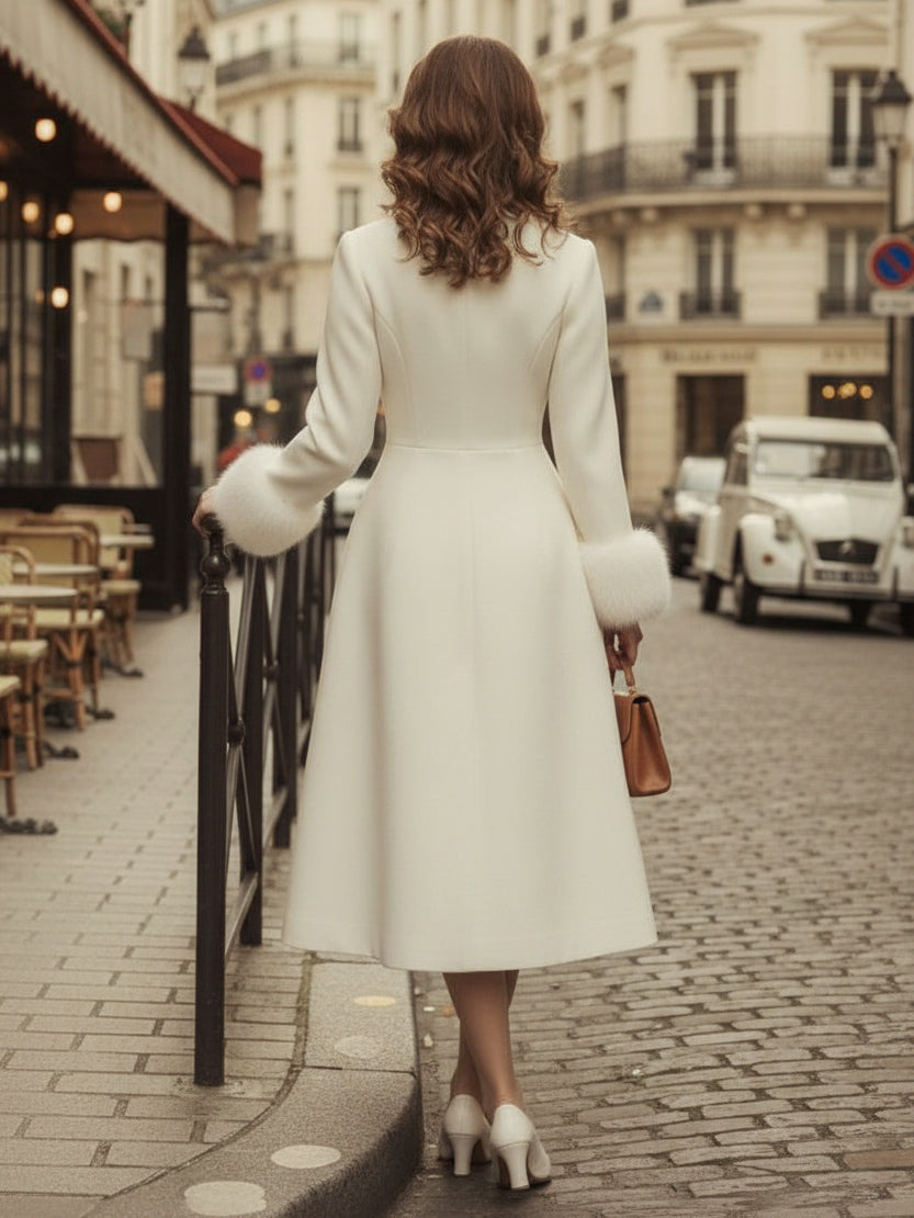 White Faux Fur Midi Coat — view 7