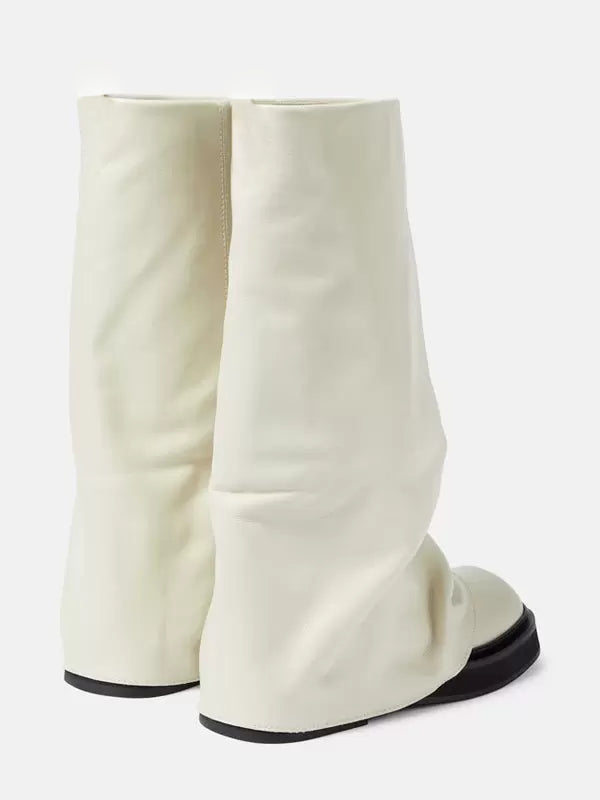 brown round toe knee high ruched boots — view 12