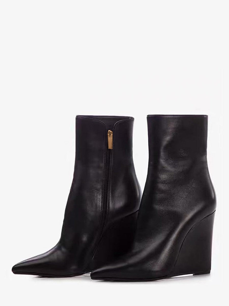 Red Pointed-Toe Wedge Zip Ankle Boots — view 1