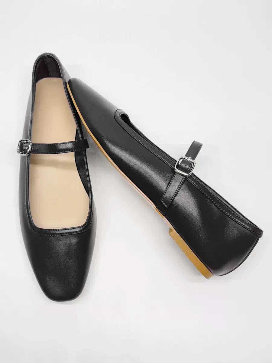 Gold Square-Toe Buckle Ballet Flats — view 9