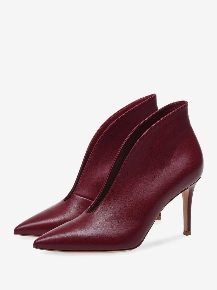 Burgundy Pointed-Toe Stiletto Ankle Boots — view 1