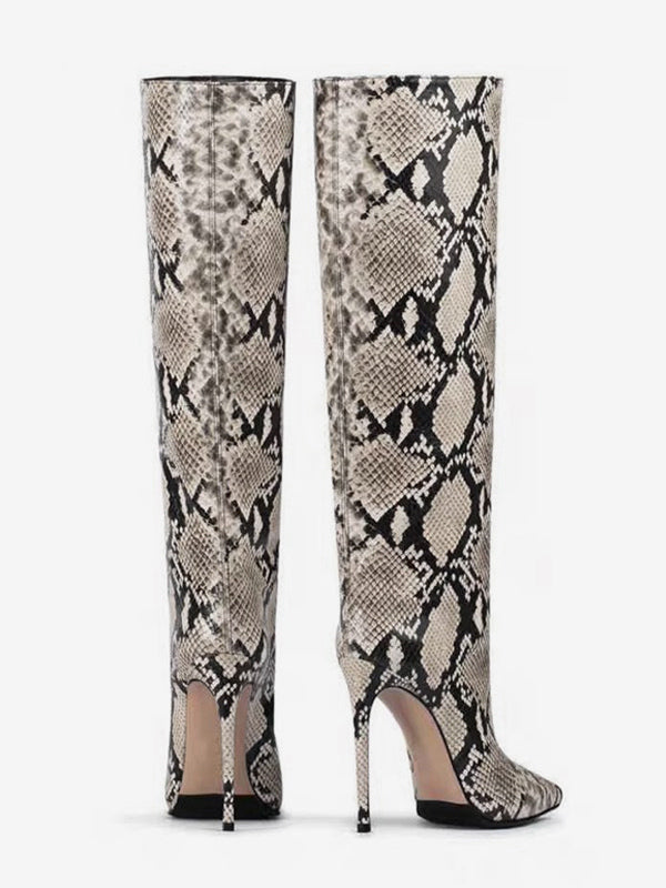 Python Pointed-Toe Knee-High Boots — view 3