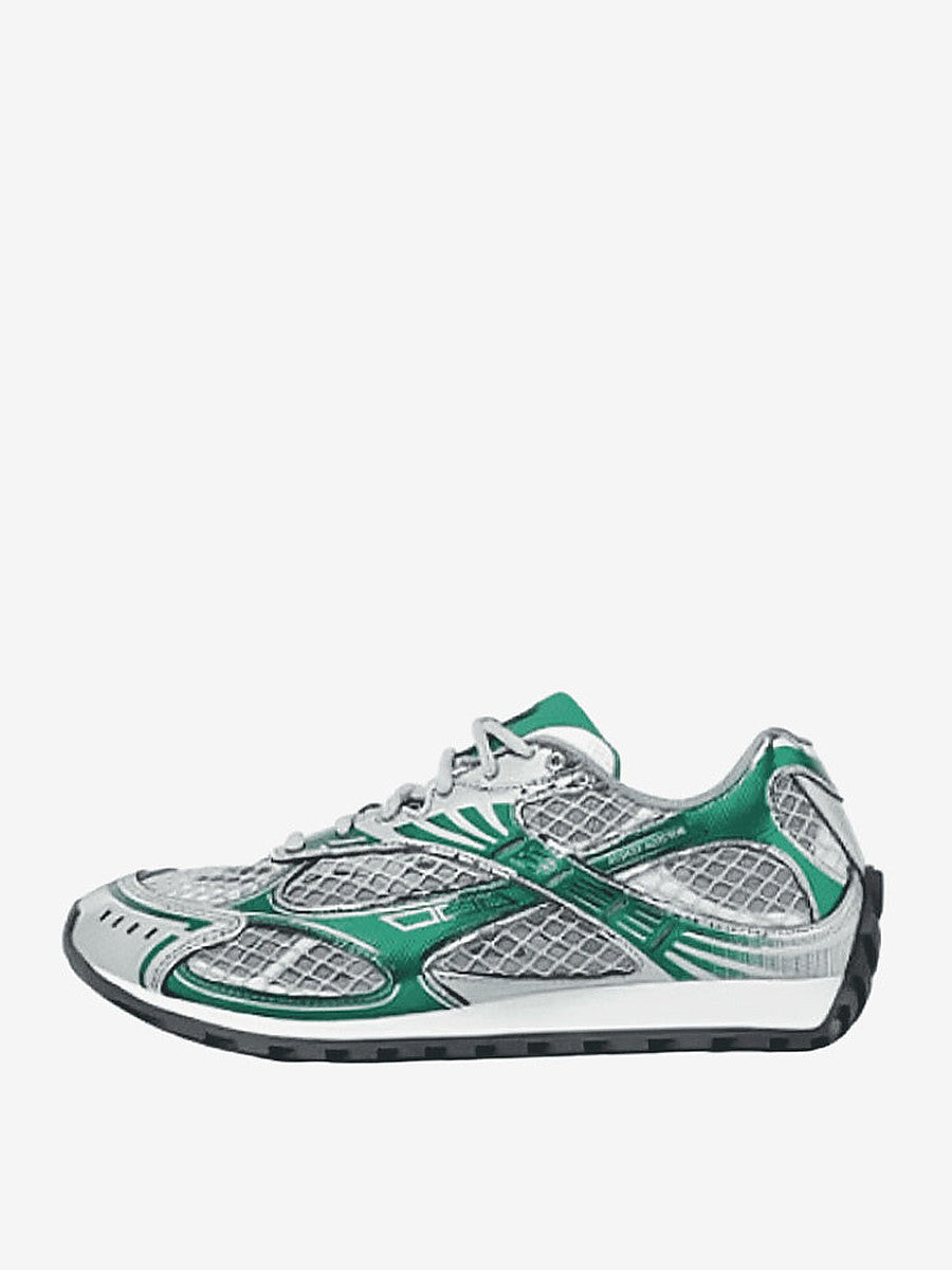 Green Round-Toe Lace-Up Contrast Panel Trainers — view 1