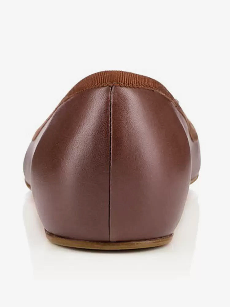 brown pointed toe bow detail ballet flats — view 3