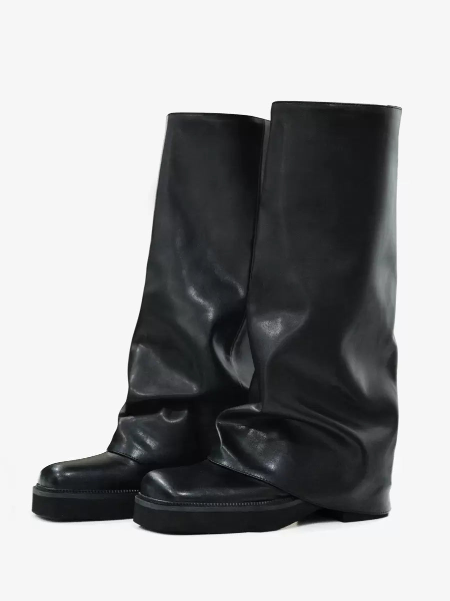 brown round toe knee high ruched boots — view 6