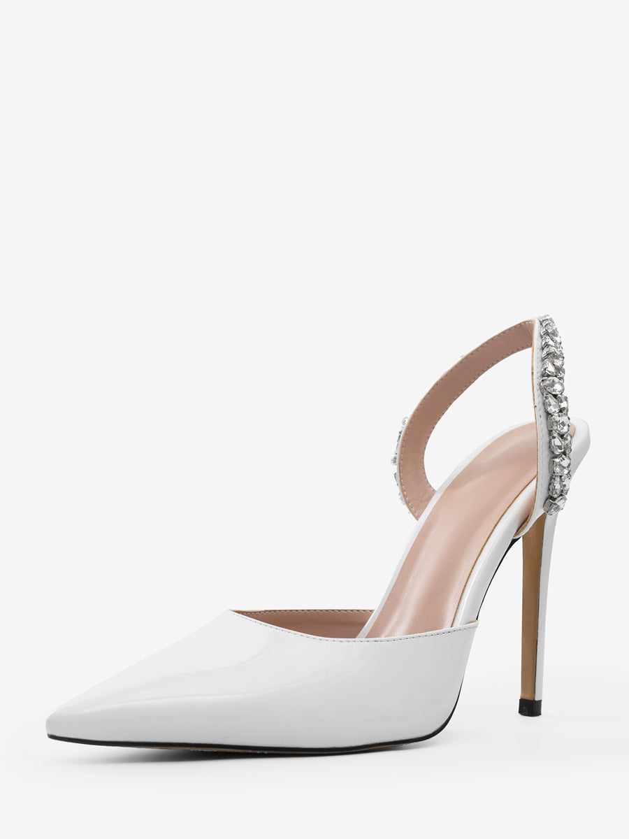 red pointed toe slingback embellished court shoes — view 5