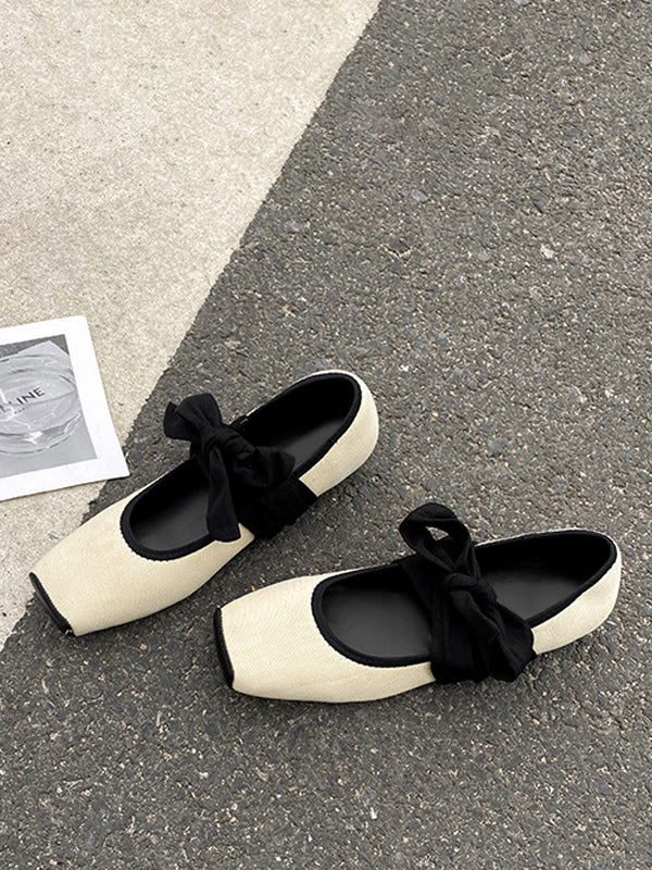 apricot square toe lace up ballet flats — view 8