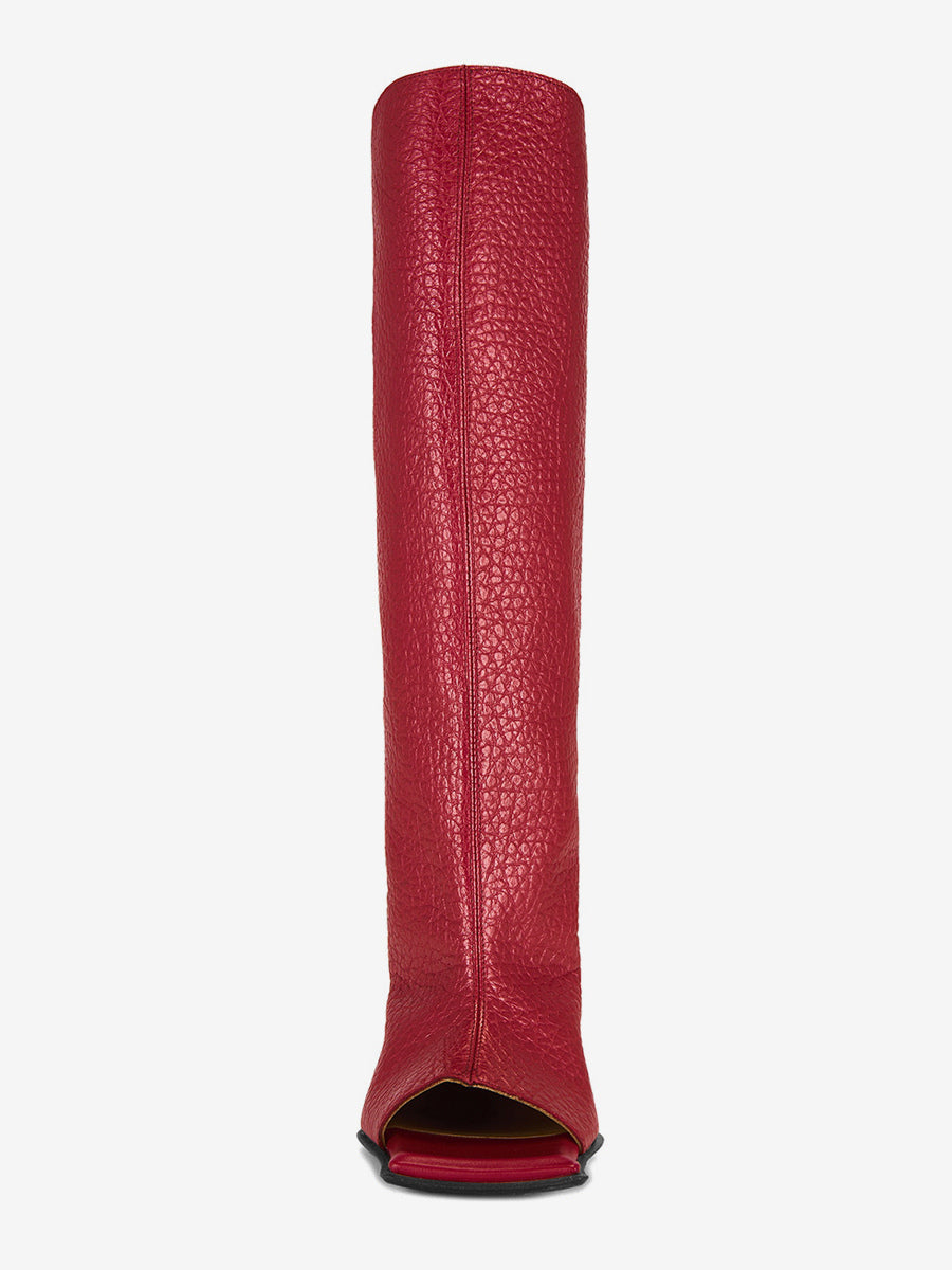 red open toe knee high boots — view 3