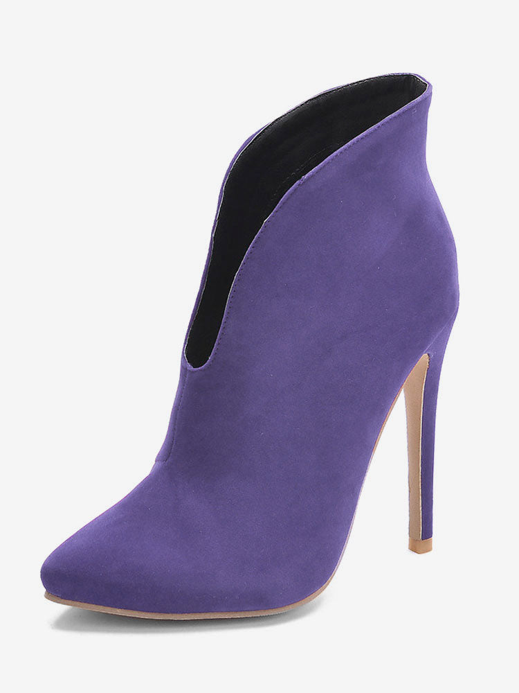 purple pointed toe suede effect ankle boots — view 8