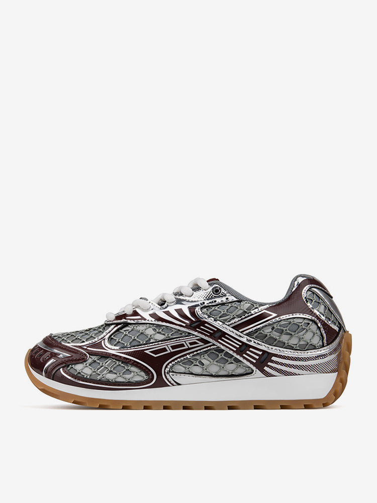 green round toe lace up contrast panel trainers — view 4