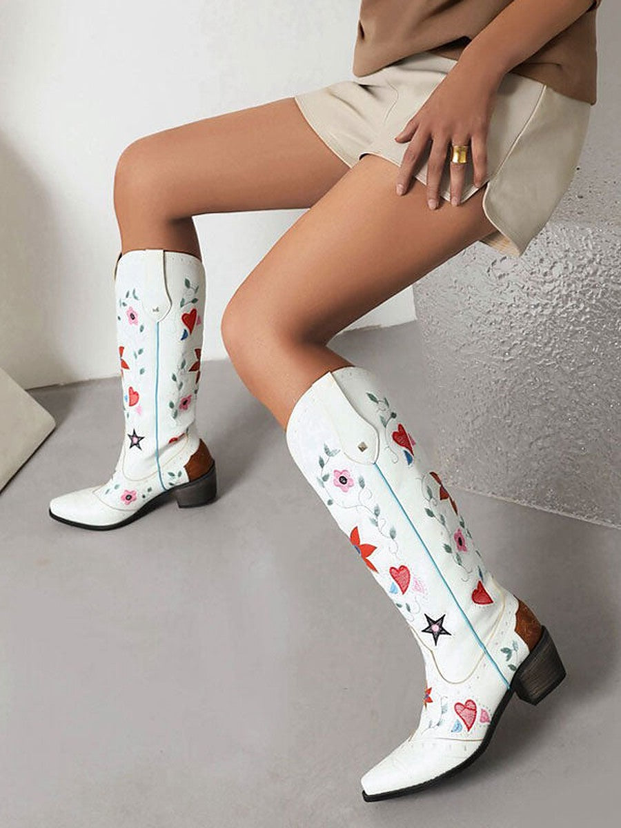 Black Pointed-Toe Block Heel Mid-Calf Boots — view 1
