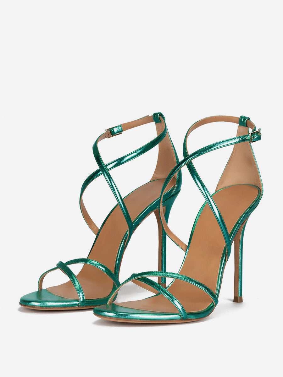 Apricot Round-Toe Stiletto Metallic Sandals — view 1