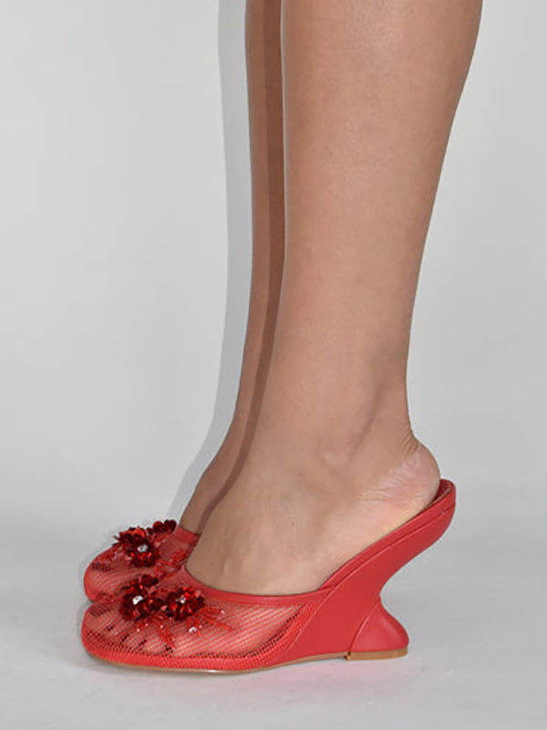 Purple Round-Toe Wedge Sheer Sandals — view 15