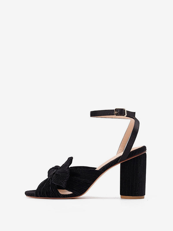 Gold Block Heel Bow Detail Sandals — view 4