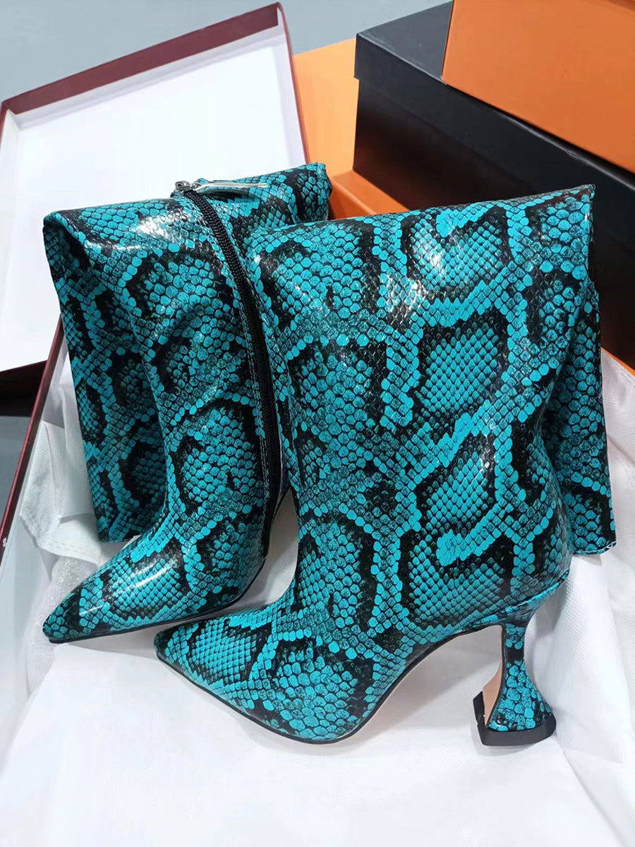 yellow pointed toe mid calf boots — view 6