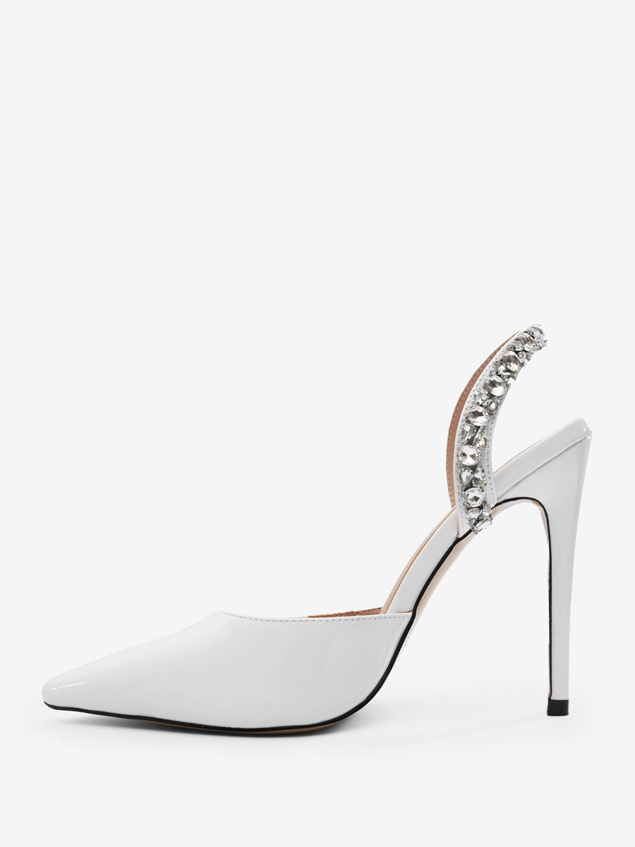 red pointed toe slingback embellished court shoes — view 6