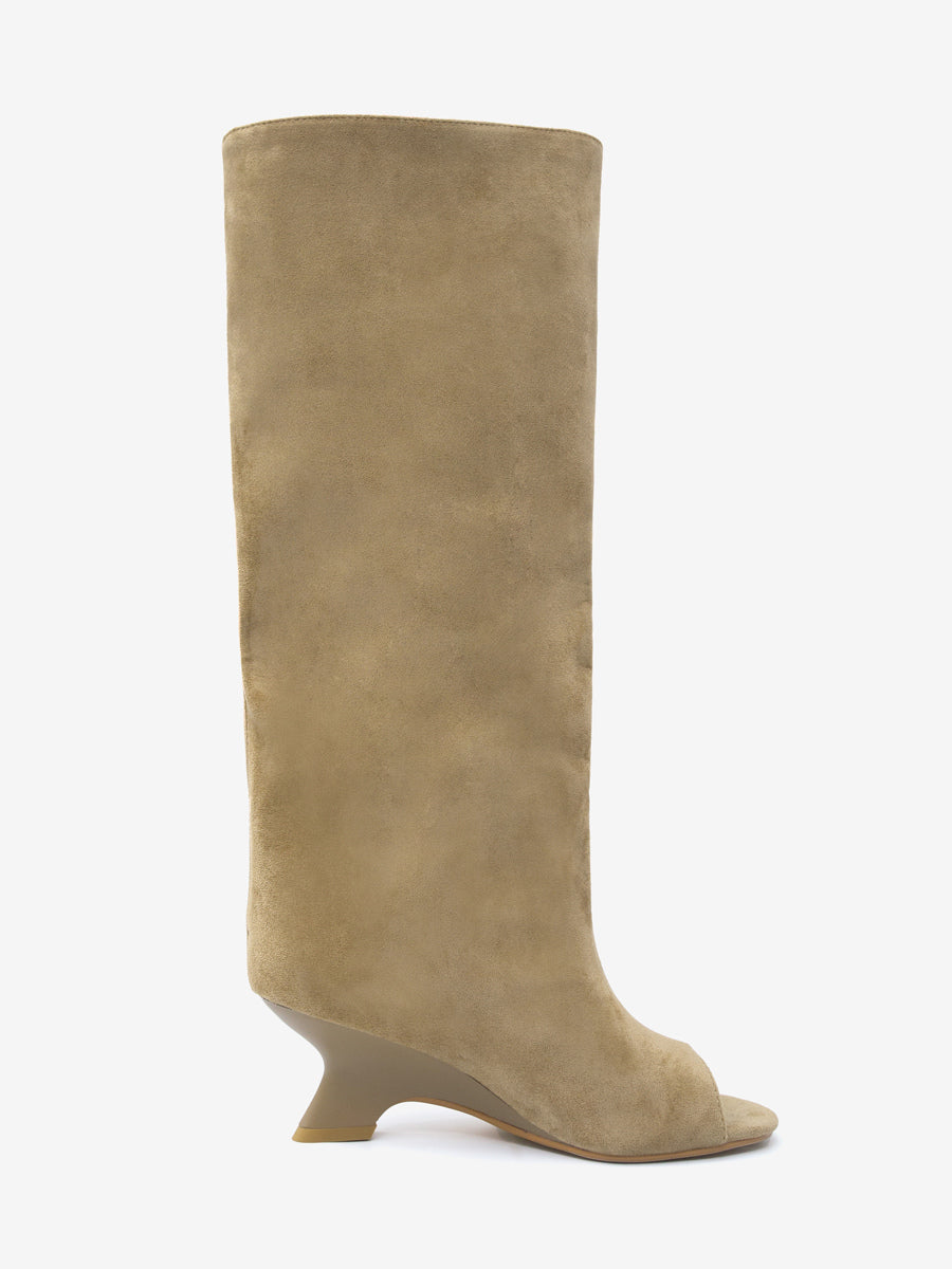 apricot open toe suede effect knee high boots — view 3