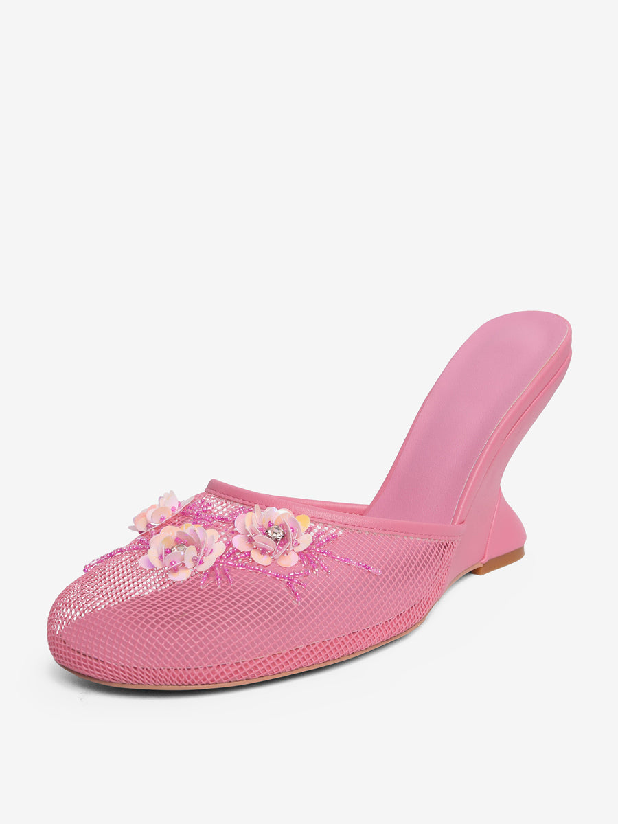 purple round toe wedge sheer sandals — view 5