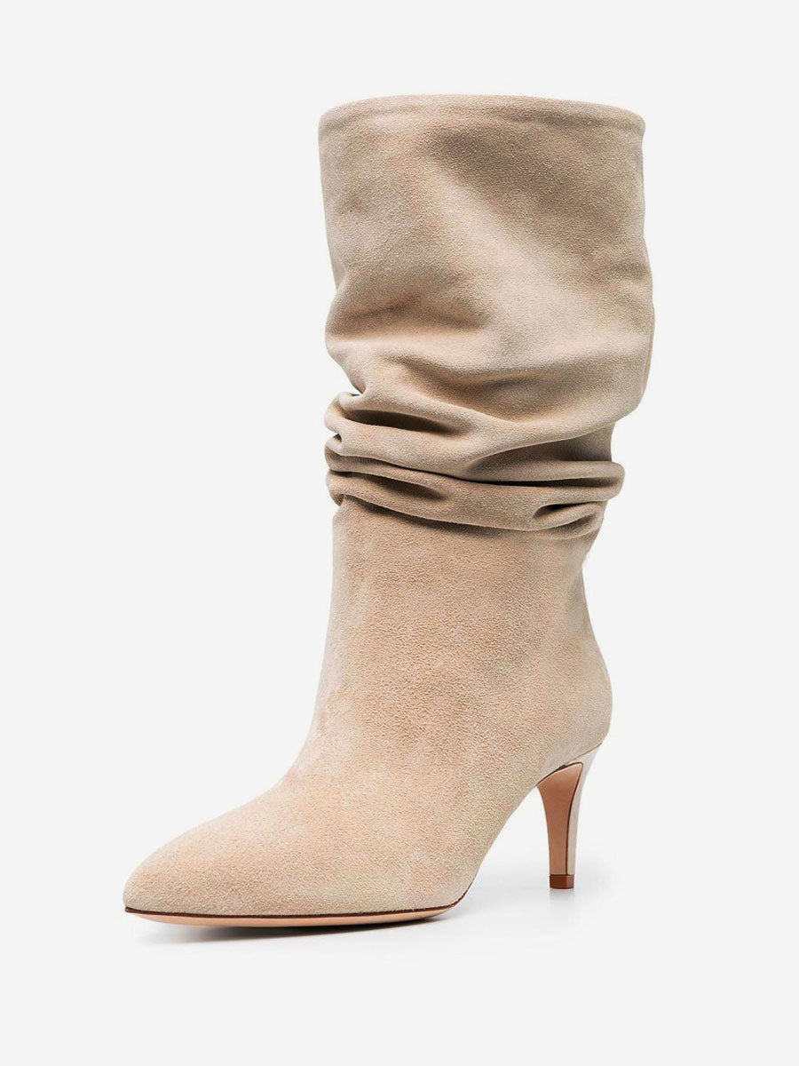 apricot kitten heel mid calf boots — view 3