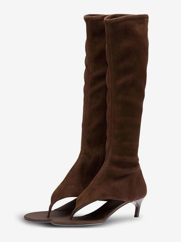 yellow open toe kitten heel stretch panel mid calf boots — view 9